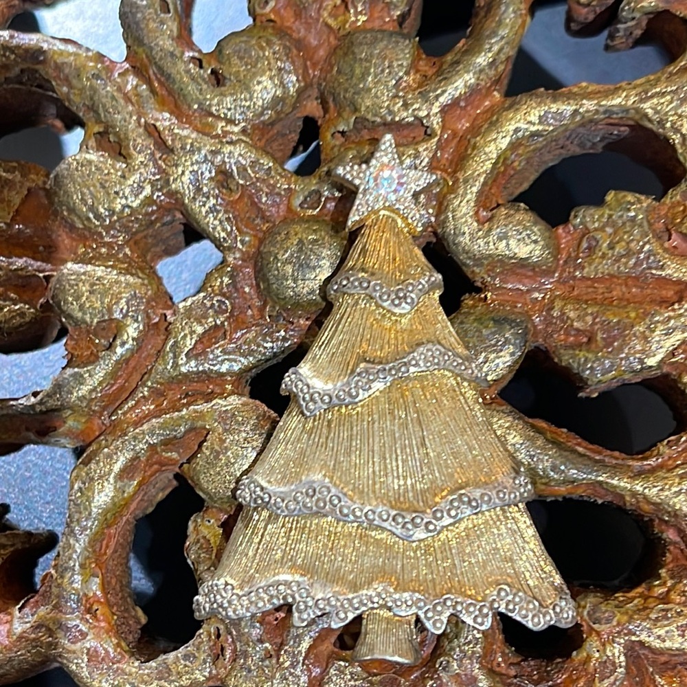 Vintage Christmas tree with garlands star on top teeny crystal wrapped around